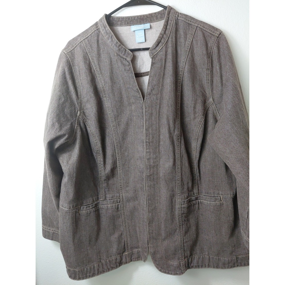 Liz & Me Plus Sz Size 1X 18/20 Denim Button Up Jacket Choclate Wash 98% Cotton